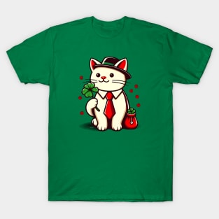 Cat Holding Shamrock for St Patricks Day T-Shirt